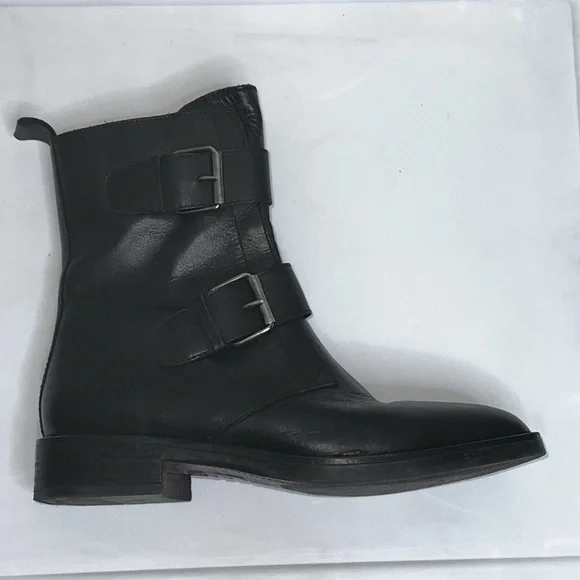 ❤️Emanuele Crasto Black Leather Italian Moto Boots Buckle Size 7/EUR 38 - Picture 3 of 12